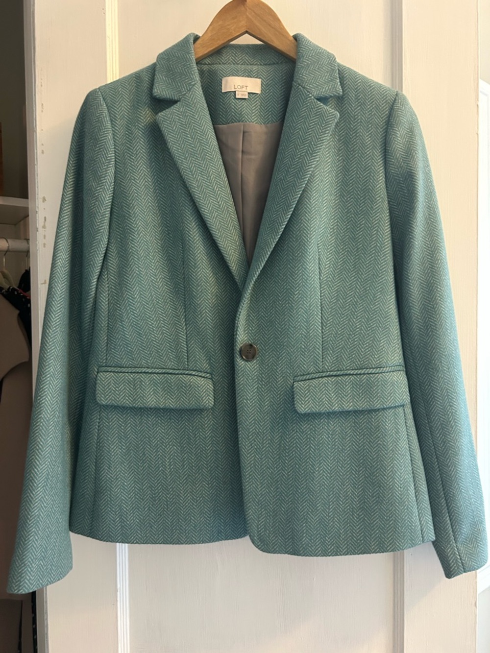 LOFT Teal Herringbone Blazer Jacket